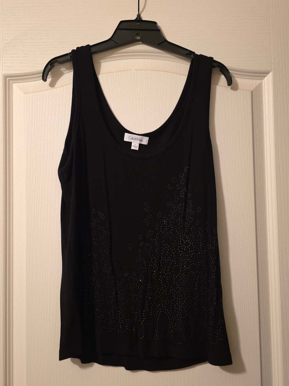 Calvin Klein Black Knit Tank Top Front Embellishment Details Size Large